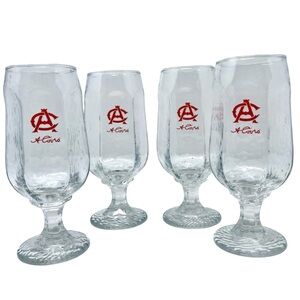 Adolph Coors Beer Glasses Rippled Hexagonal Stemmed Red Logo Vintage
